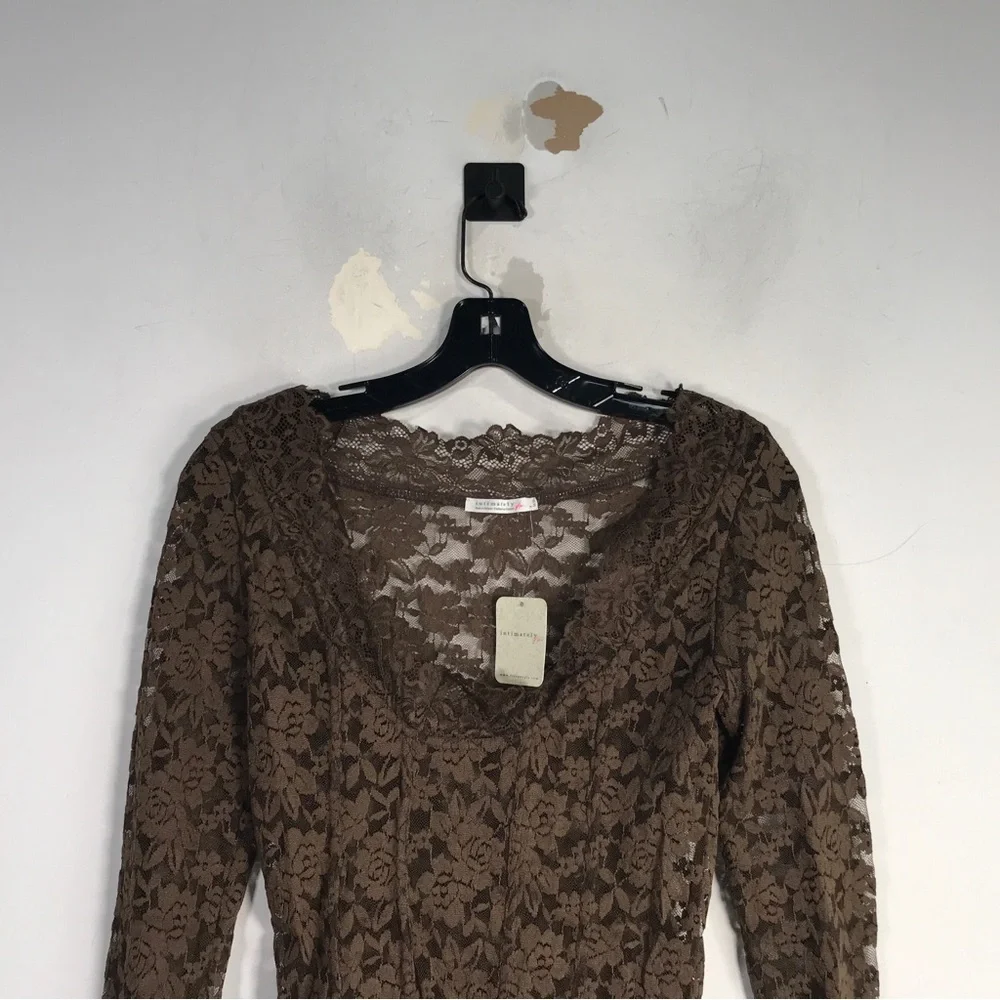Free People Floral Lace Long Sleeve Top, Women's Size M - Brown